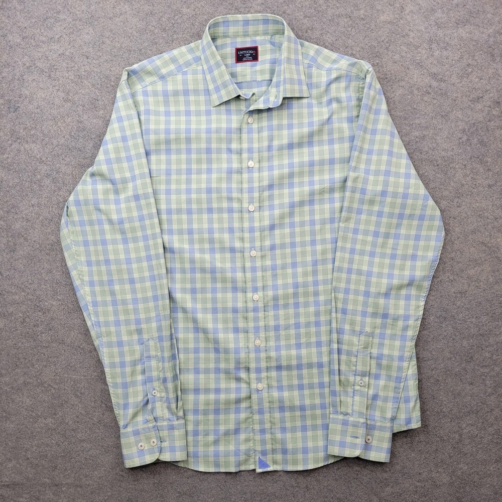 UNTUCKit Shirt Men LT Large Tall Plaid Polyester Button Front Long Sleeve Casual